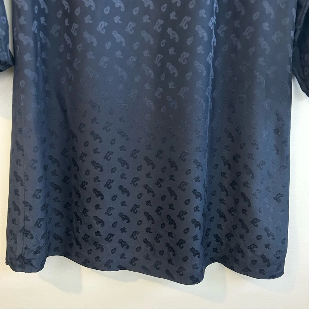 J. Crew 100% Silk  Tonal Paisley Dark Navy Blue Shift Mini Dress Size 4